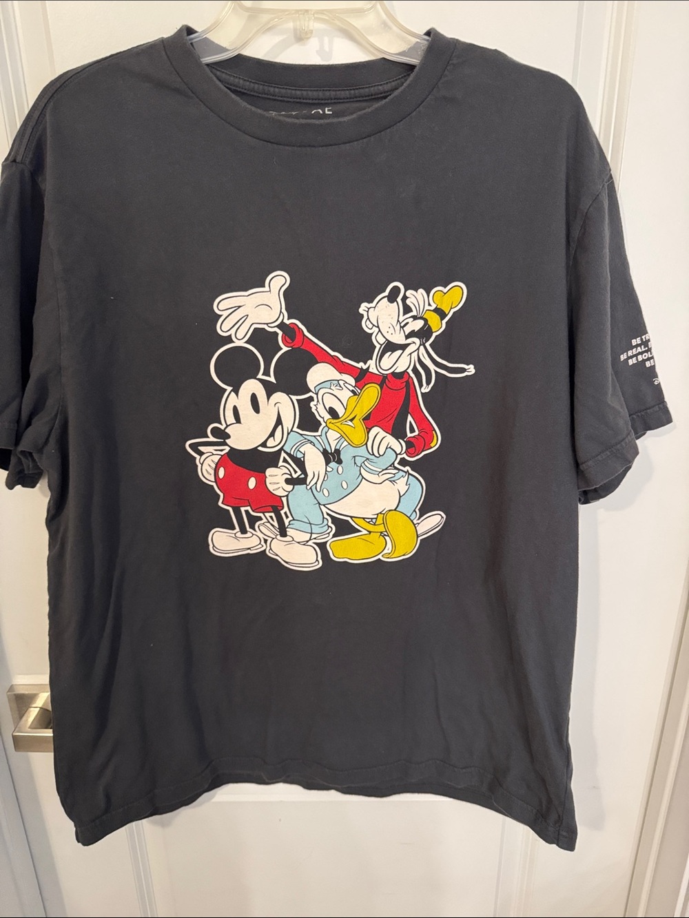 Disney Black Short Sleeve Tee with Mickey, Donald & Goofy Colorful Graphic